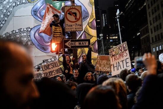 People rally against Donald Trump's election in New York