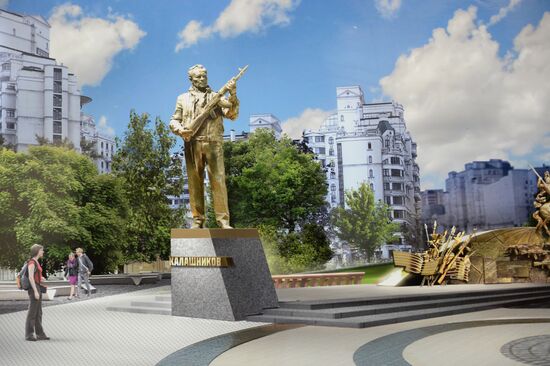 Unveiling a model of a monument to Mikhail Kalashnikov