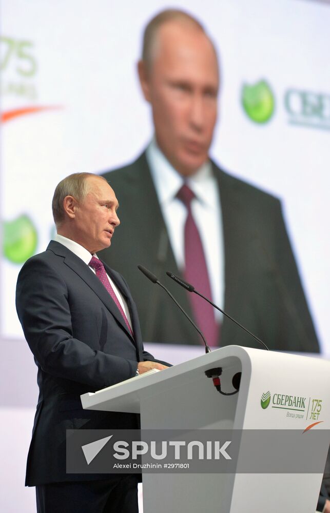 Russian President Vladimir Putin at the "Into the future: Russia's role and place" conference