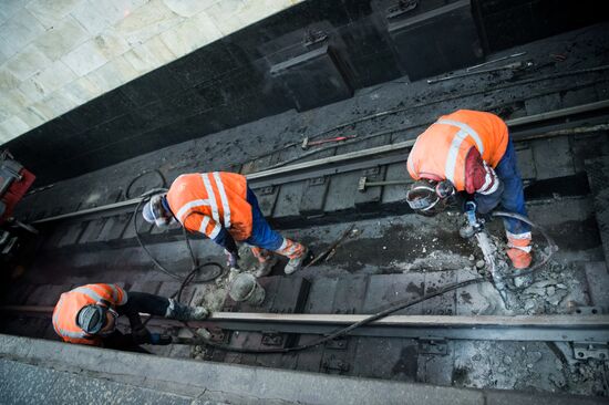 Maintenance works carried out during repairs interval in Moscow's Sokolnicheskaya metro line