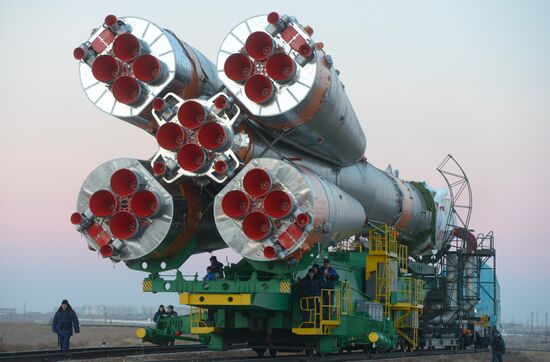 Soyuz FG carrier rocket with Soyuz MS-03 manned spacecraft moved to launch pad