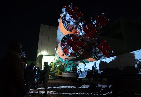 Soyuz FG carrier rocket with Soyuz MS-03 manned spacecraft moved to launch pad