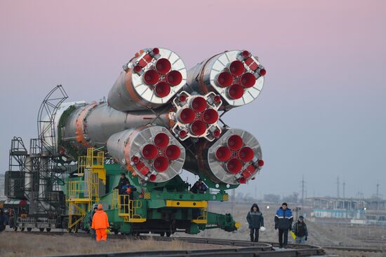 Soyuz FG carrier rocket with Soyuz MS-03 manned spacecraft moved to launch pad