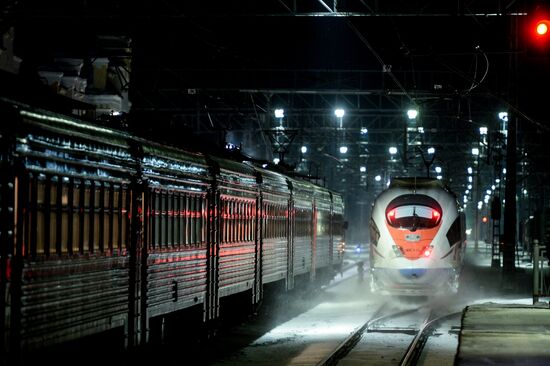 Sapsan high speed train in Novgorod Region