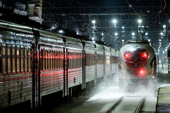 Sapsan high speed train in Novgorod Region