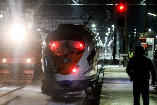 Sapsan high speed train in Novgorod Region