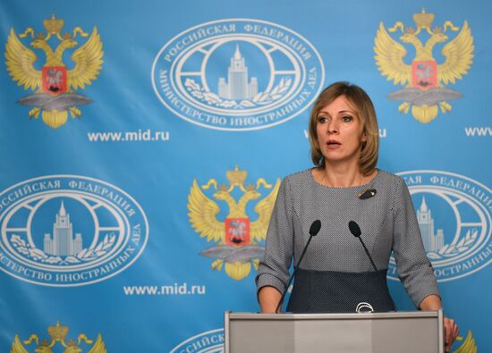 Russian Foreign Ministry Spokesperson Maria Zakharova at a briefing