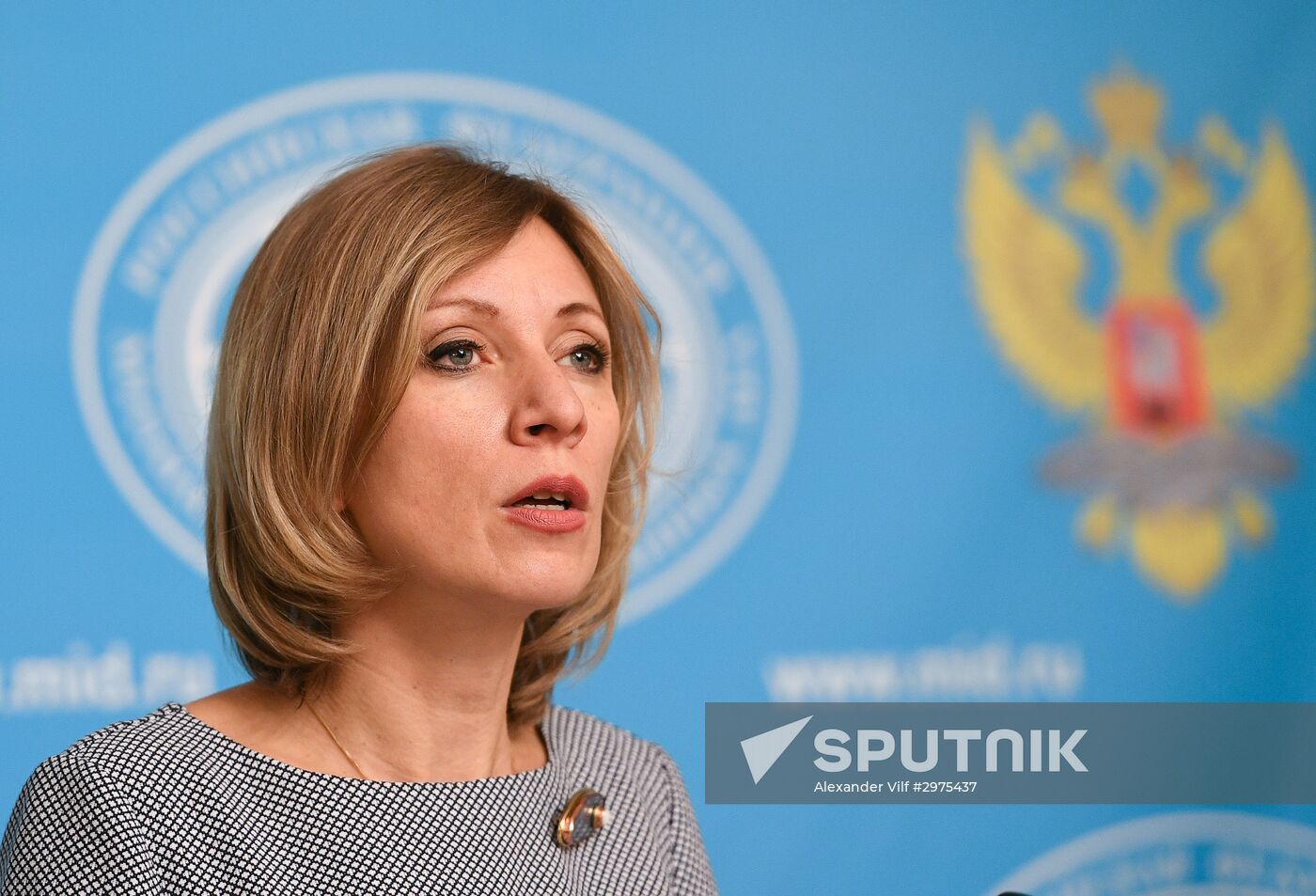 Russian Foreign Ministry Spokesperson Maria Zakharova at a briefing