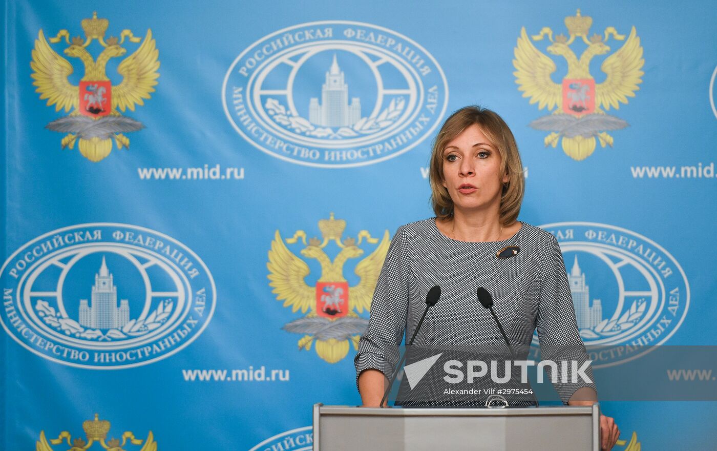 Russian Foreign Ministry Spokesperson Maria Zakharova at a briefing