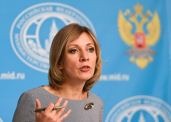 Russian Foreign Ministry Spokesperson Maria Zakharova at a briefing