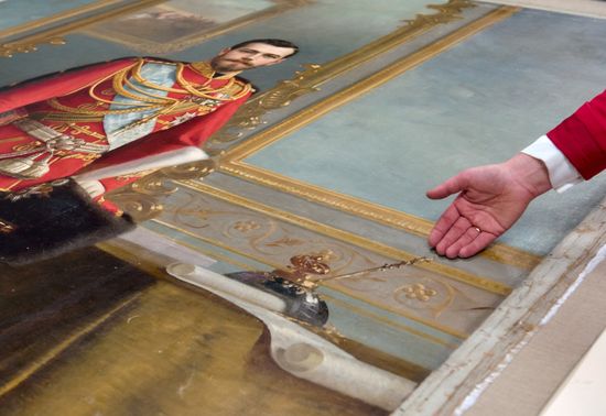 Presetation of discovered portrait of Czar Nicholas II in Stieglitz Academy in Saint Petersburg