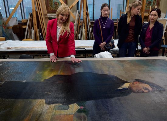 Presetation of discovered portrait of Czar Nicholas II at the Stieglitz Art and Industry Academy in St. Petersburg