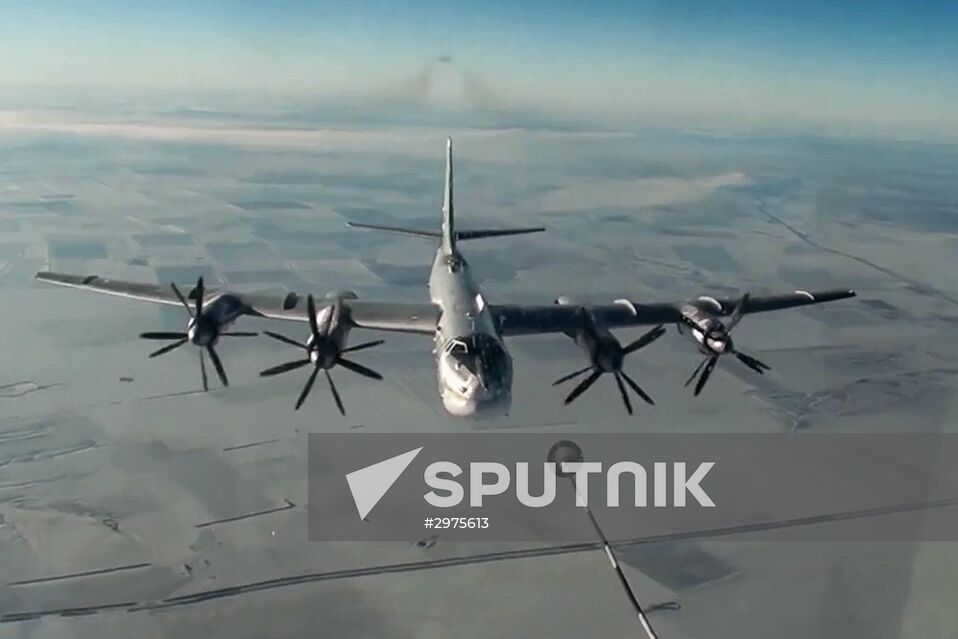 Russian Air Force Tupolev 95M aircraft launch cruise missiles at terrorists in Syria