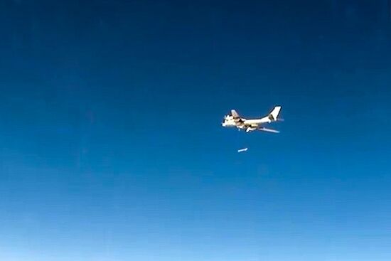 Russian Air Force Tupolev 95M aircraft launch cruise missiles at terrorists in Syria