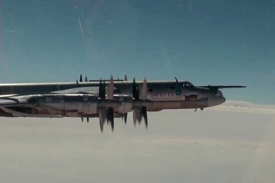 Russian Air Force Tupolev 95M aircraft launch cruise missiles at terrorists in Syria