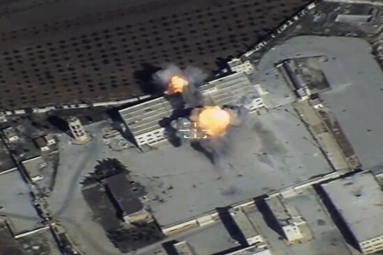 Russian Air Force Tupolev 95M aircraft launch cruise missiles at terrorists in Syria
