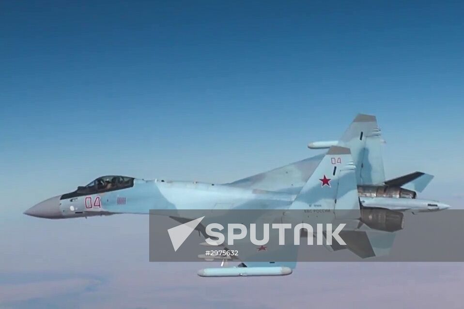 Russian Air Force Tupolev 95M aircraft launch cruise missiles at terrorists in Syria