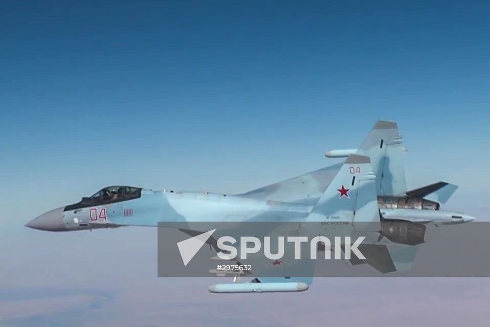 Russian Air Force Tupolev 95M aircraft launch cruise missiles at terrorists in Syria
