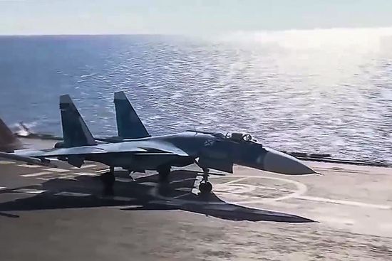 Russian Air Force Tupolev 95M aircraft launch cruise missiles at terrorists in Syria