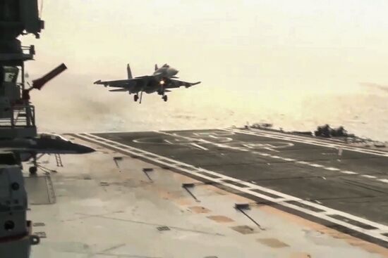 Russian Air Force Tupolev 95M aircraft launch cruise missiles at terrorists in Syria