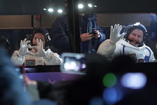 Soyuz-FG carrier rocket with manned spacecraft Soyuz MC-03 launched from Baikonur Cosmodrome