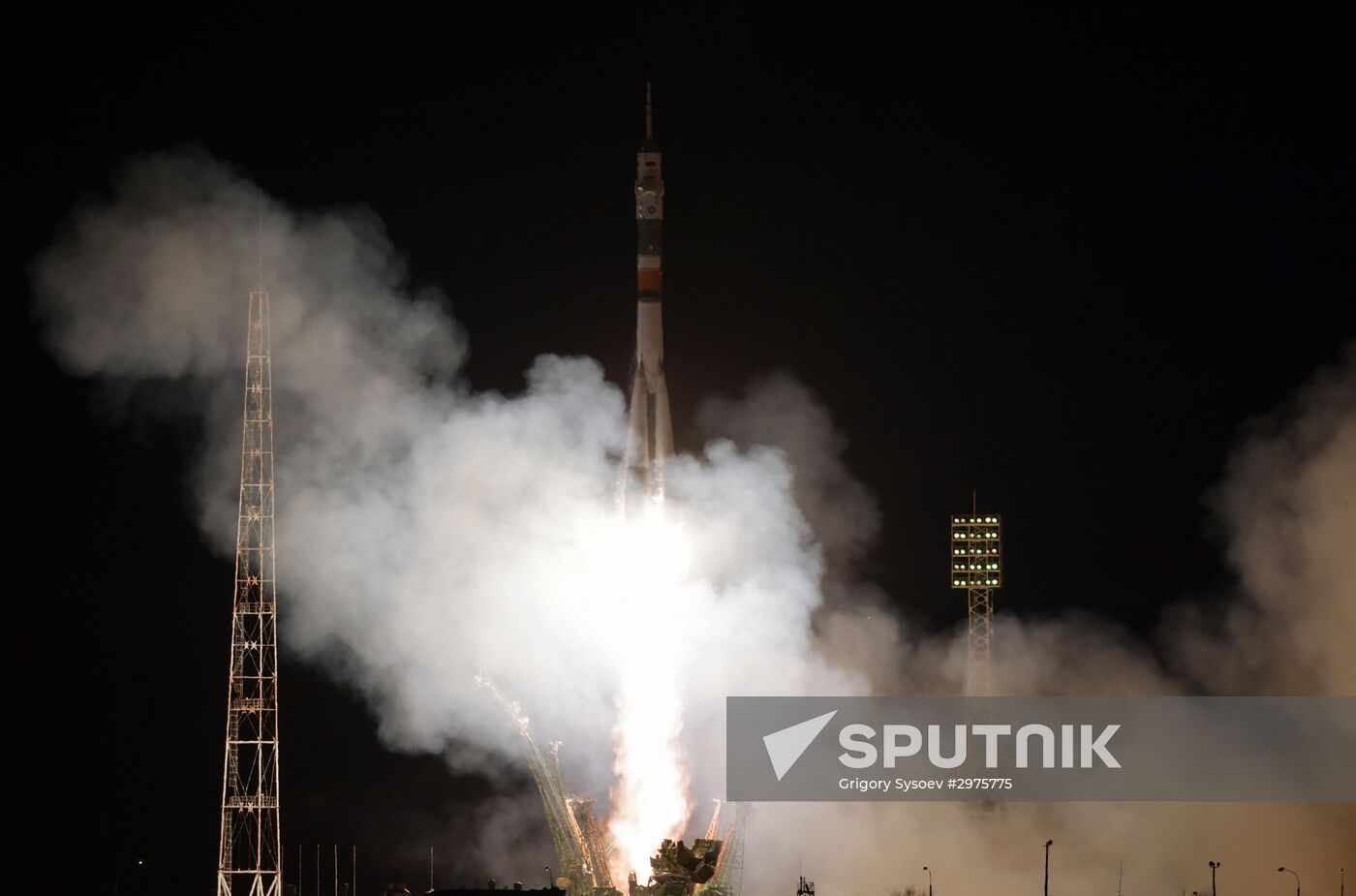 Soyuz-FG launch vehicle with manned spacecraft Soyuz MC-03 lifts off from Baikonur
