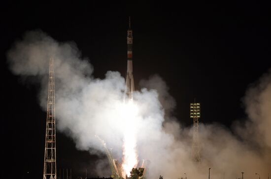 Soyuz-FG launch vehicle with manned spacecraft Soyuz MC-03 lifts off from Baikonur