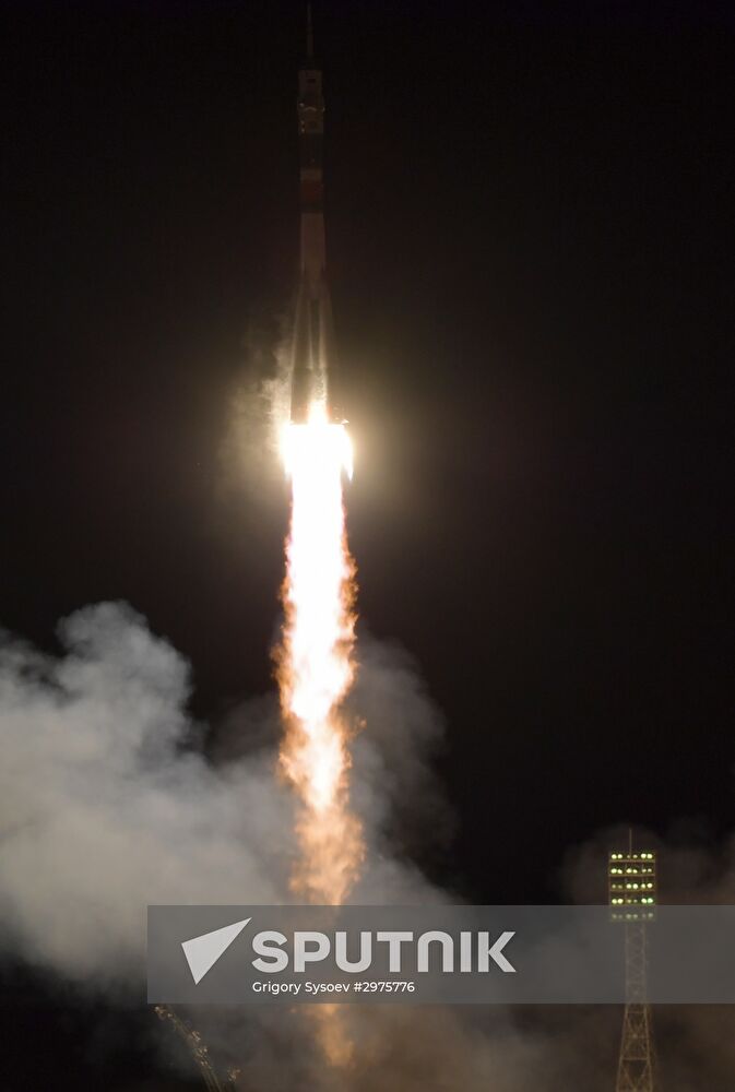 Launch of Soyuz-FG carrier rocket with manned spacecraft Soyuz MC-03 from the Baikonur Cosmodrome