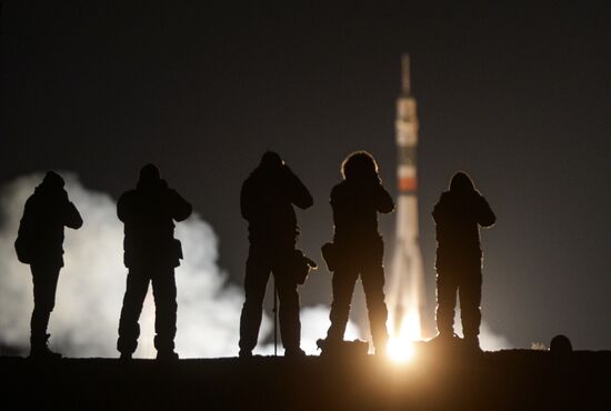 Launch of Soyuz-FG carrier rocket with manned spacecraft Soyuz MC-03 from the Baikonur Cosmodrome
