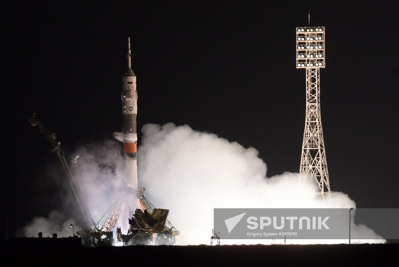 Launch of Soyuz-FG carrier rocket with manned spacecraft Soyuz MC-03 from the Baikonur Cosmodrome