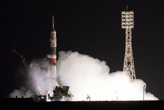 Launch of Soyuz-FG carrier rocket with manned spacecraft Soyuz MC-03 from the Baikonur Cosmodrome