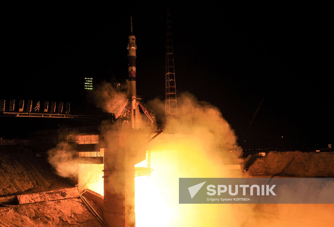 Launch of Soyuz-FG carrier rocket with manned spacecraft Soyuz MC-03 from the Baikonur Cosmodrome