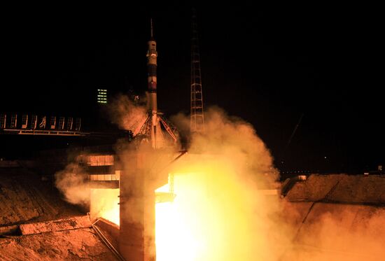 Launch of Soyuz-FG carrier rocket with manned spacecraft Soyuz MC-03 from the Baikonur Cosmodrome