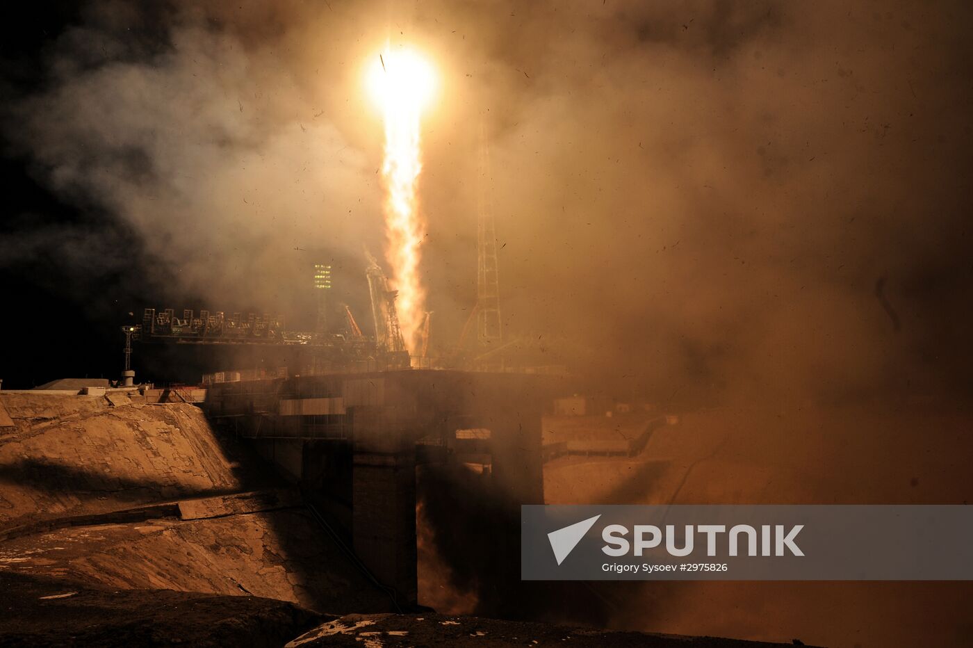 Launch of Soyuz-FG carrier rocket with manned spacecraft Soyuz MC-03 from the Baikonur Cosmodrome