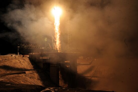 Launch of Soyuz-FG carrier rocket with manned spacecraft Soyuz MC-03 from the Baikonur Cosmodrome