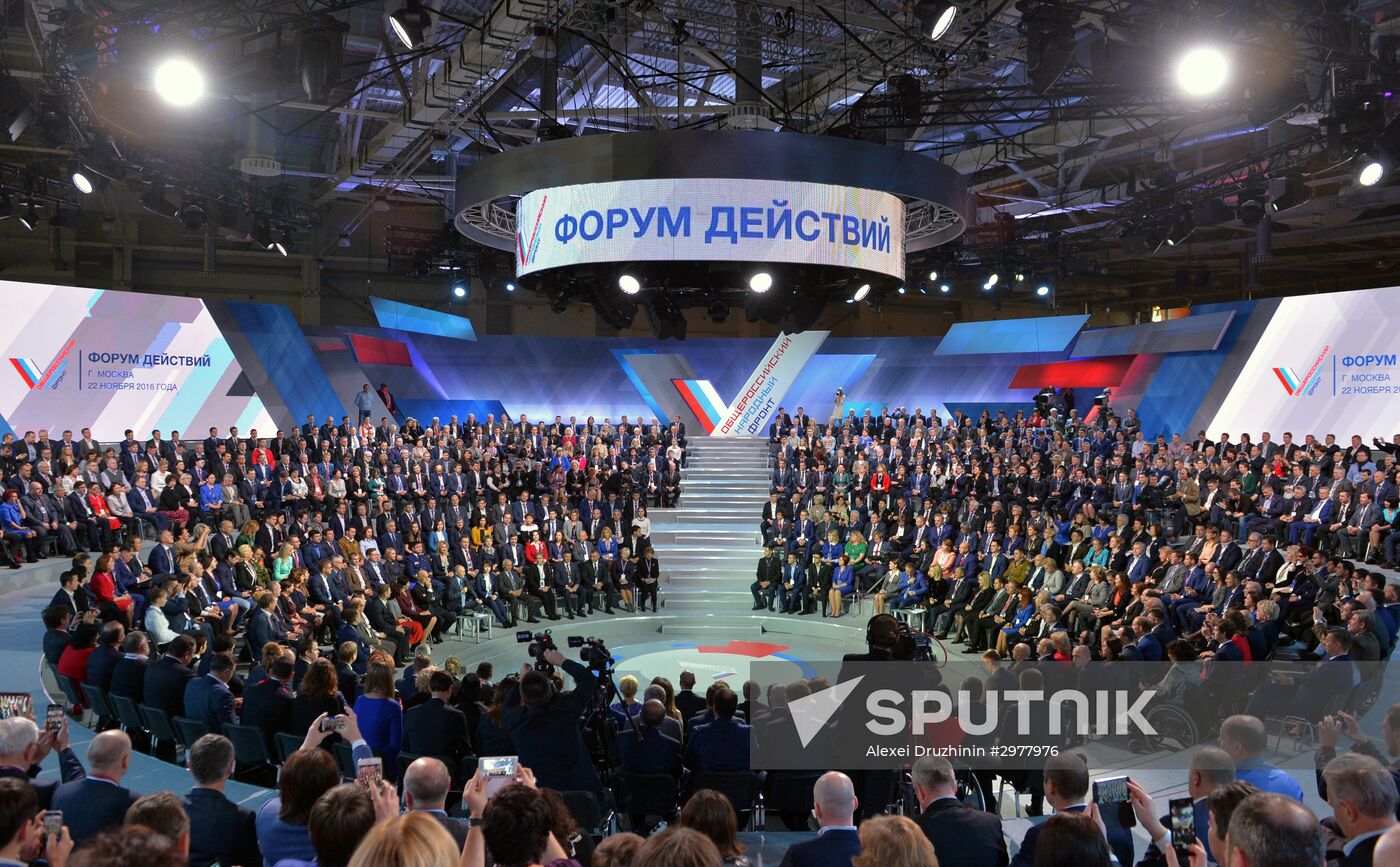 Russian President Vladimir Putin attends concluding meeting of Russian Popular Front’s interregional forum