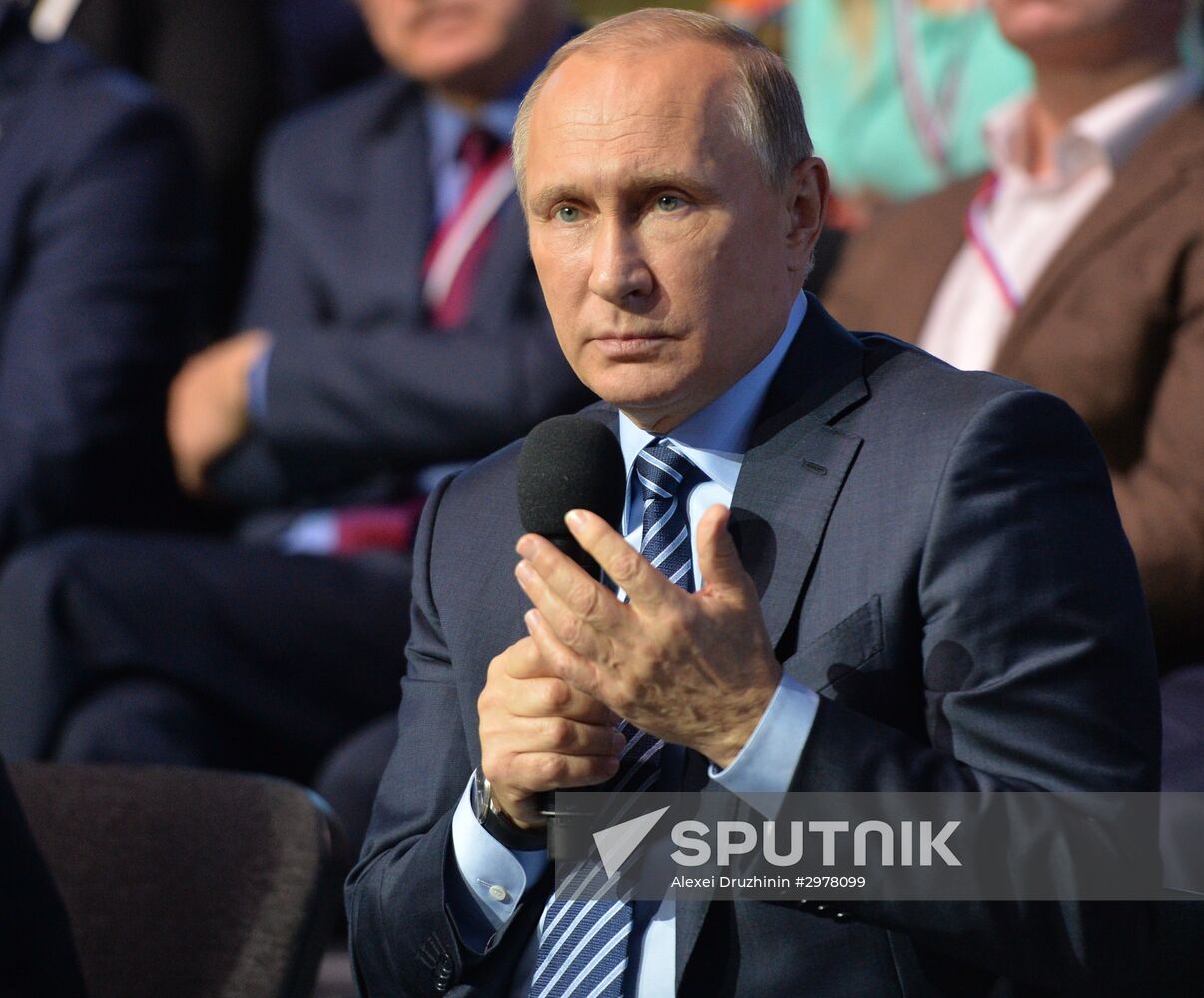 Russian President Vladimir Putin attends concluding meeting of Russian Popular Front’s interregional forum