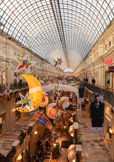 Christmas decorations at GUM department store