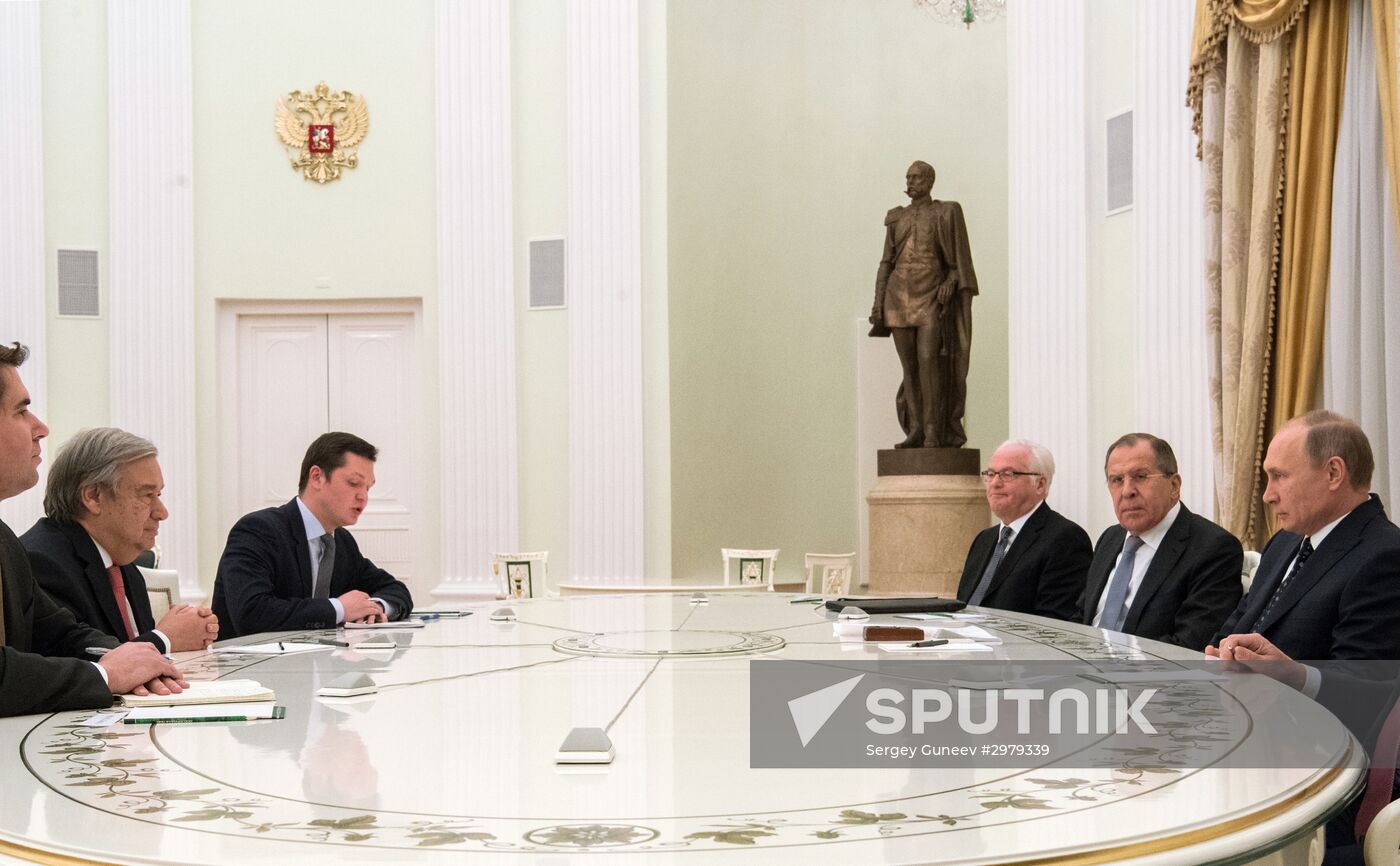 Russian President Vladimir Putin meets with new UN Secretary General Attonio Guterres
