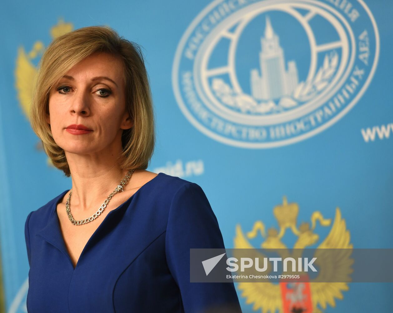 Russian Foreign Ministry Spokesperson Maria Zakharova at a briefing
