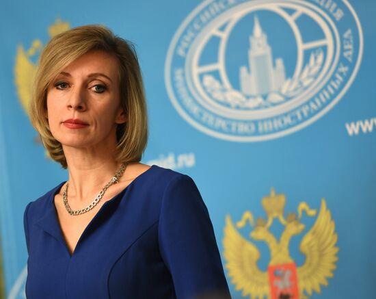 Russian Foreign Ministry Spokesperson Maria Zakharova at a briefing