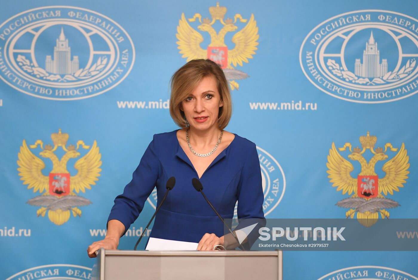Russian Foreign Ministry Spokesperson Maria Zakharova at a briefing