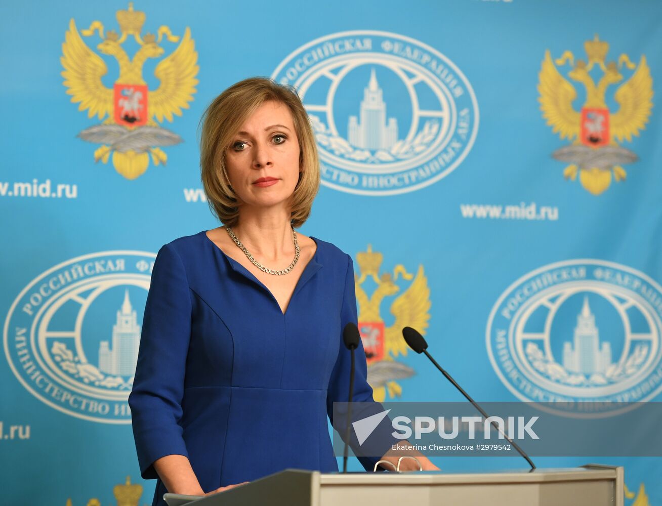 Russian Foreign Ministry Spokesperson Maria Zakharova at a briefing