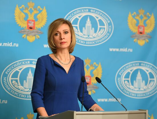 Russian Foreign Ministry Spokesperson Maria Zakharova at a briefing