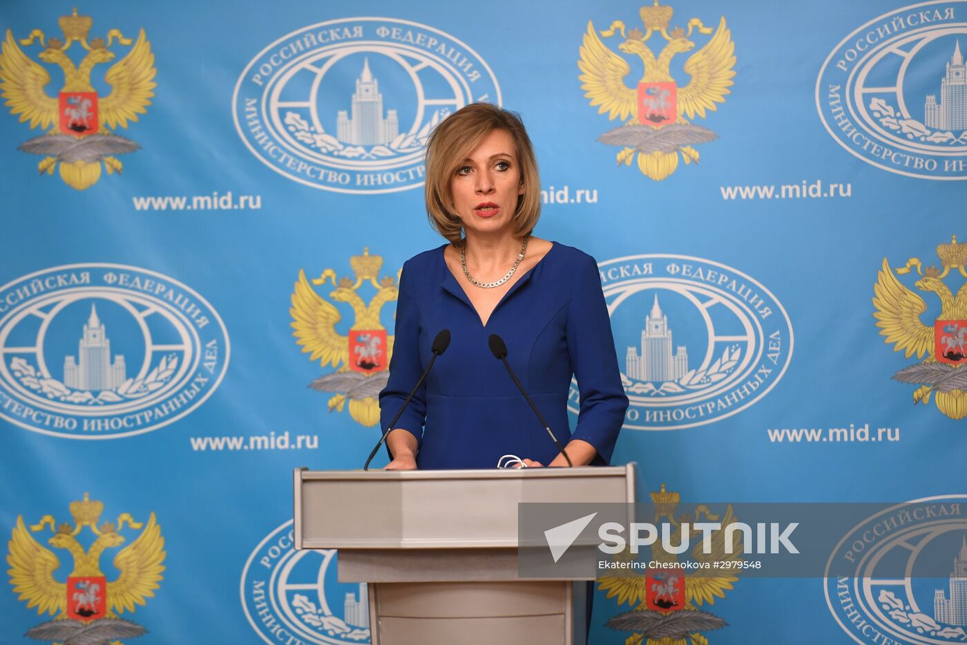 Russian Foreign Ministry Spokesperson Maria Zakharova at a briefing