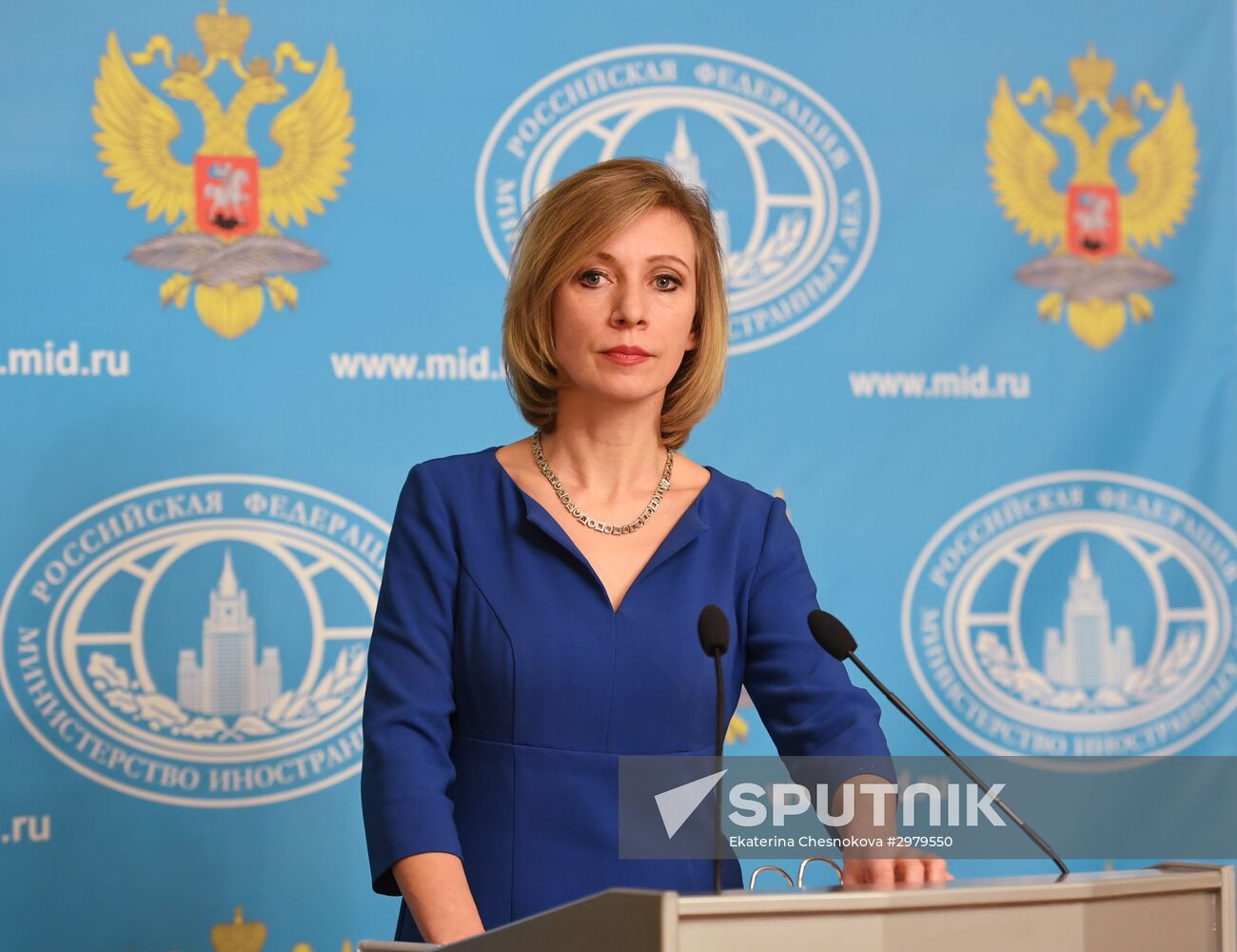 Russian Foreign Ministry Spokesperson Maria Zakharova at a briefing