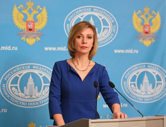 Russian Foreign Ministry Spokesperson Maria Zakharova at a briefing