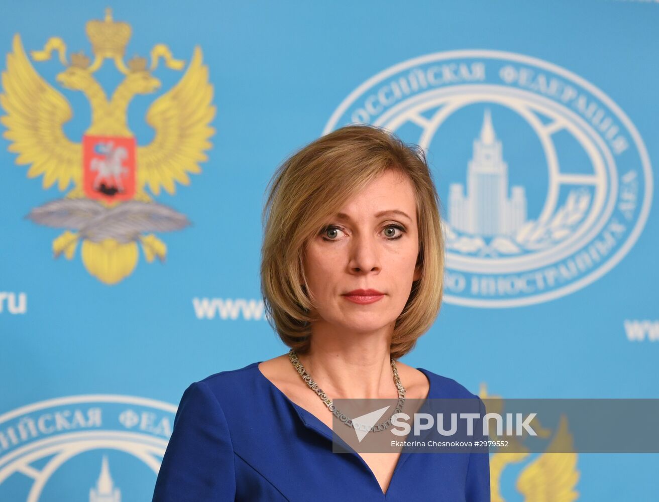 Russian Foreign Ministry Spokesperson Maria Zakharova at a briefing