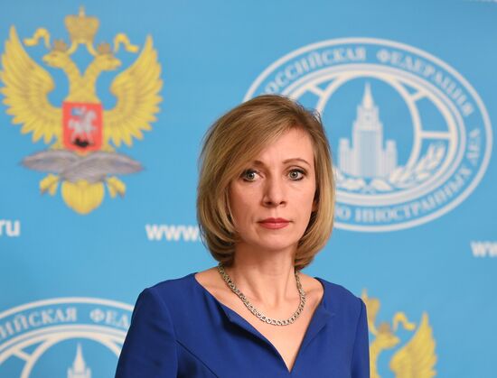 Russian Foreign Ministry Spokesperson Maria Zakharova at a briefing