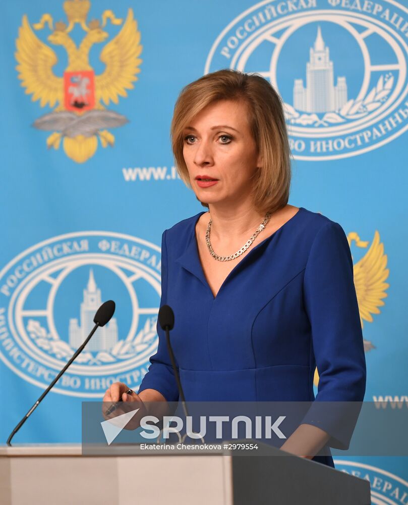 Russian Foreign Ministry Spokesperson Maria Zakharova at a briefing